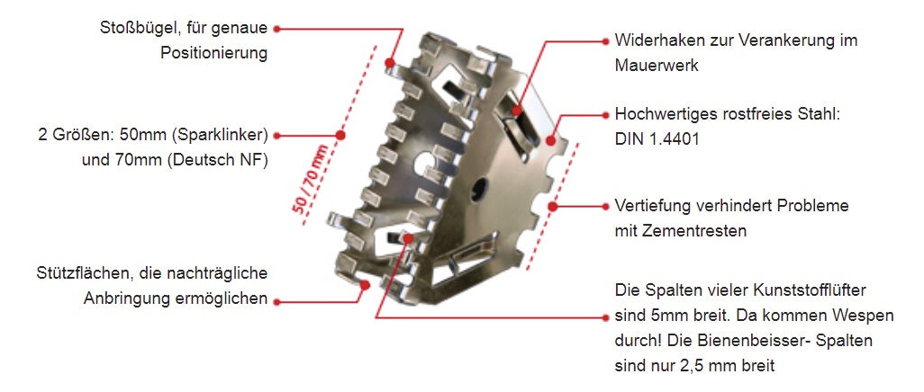 Bienenbeisser Stoßfugenlüfter aus Edelstahl 50cm oder 70cm